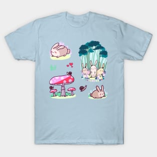 Cute bunnies and mushrooms sticker pack (get in medium or large) T-Shirt